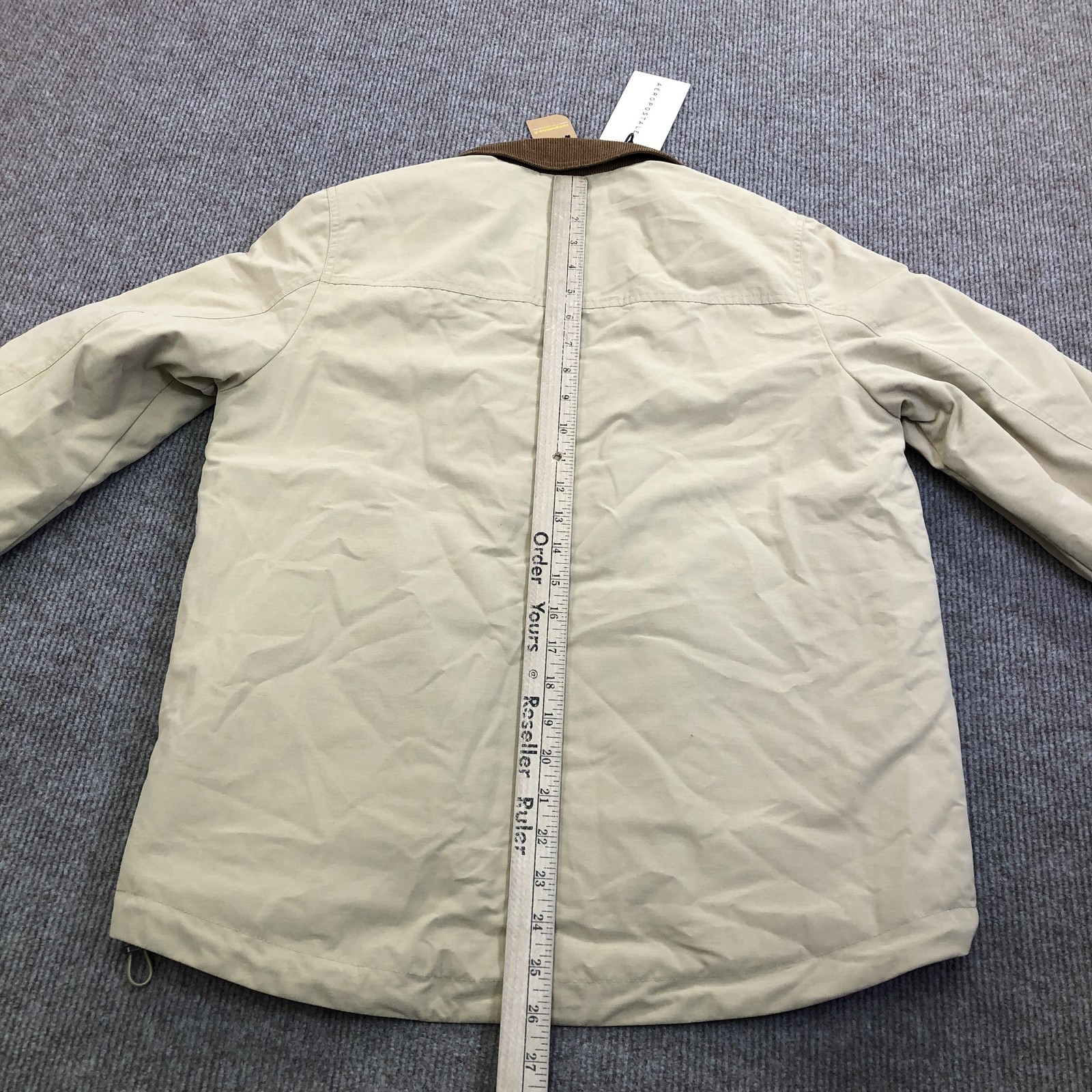 Aeropostale Jacket Mens Small Beige Canvas Quilted Full Zip Corduroy Collar