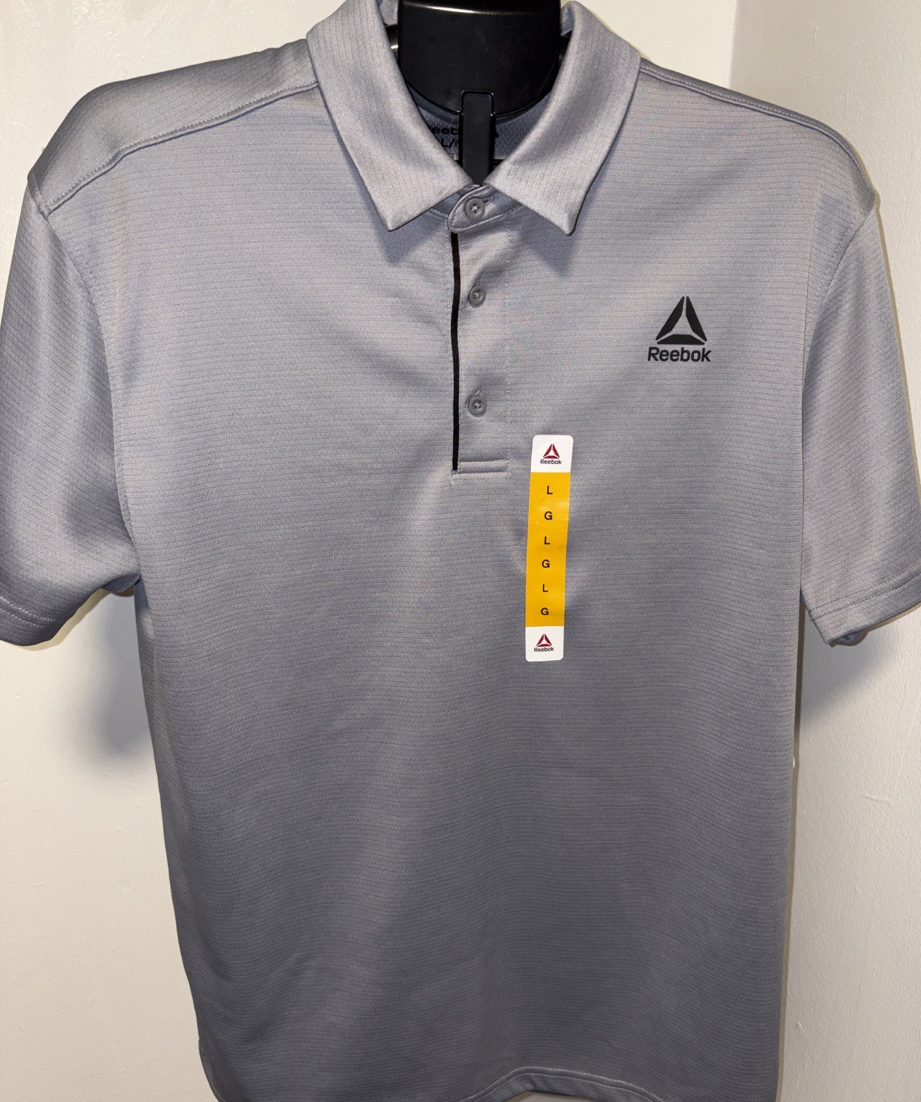 Large 42-44 Mens Reebok Performance 3-Button Polo Short Sleeve Grey Blue