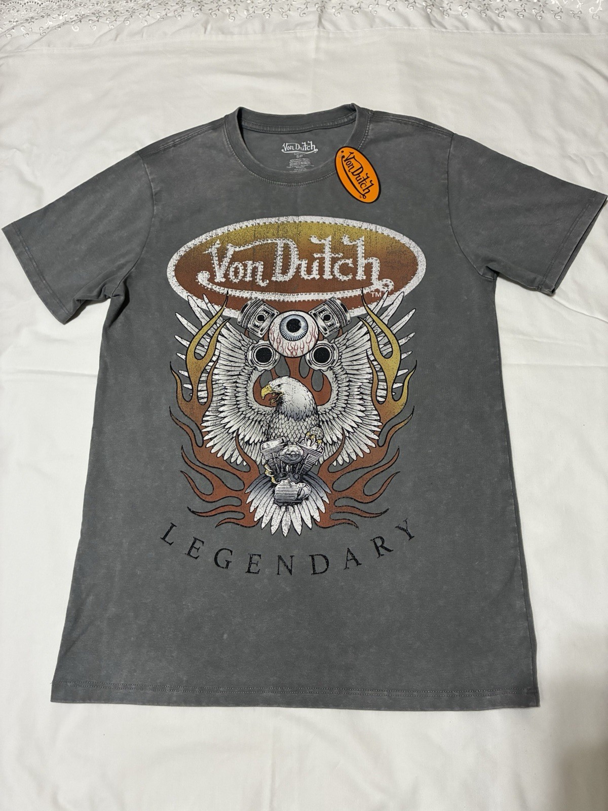 Von Dutch Legendary Graphic Gray Cotton Men’s Crew Neck Short Sleeve T-Shirt