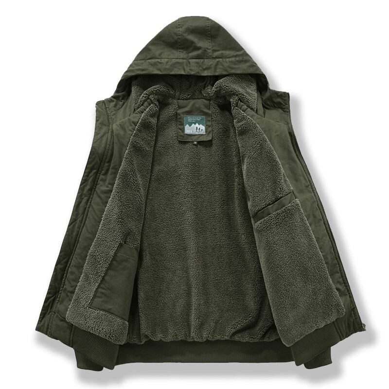 Mens Retro Deck hooded Jacket Uniform Motorcycle Coat Wool Lining Thicken Warm