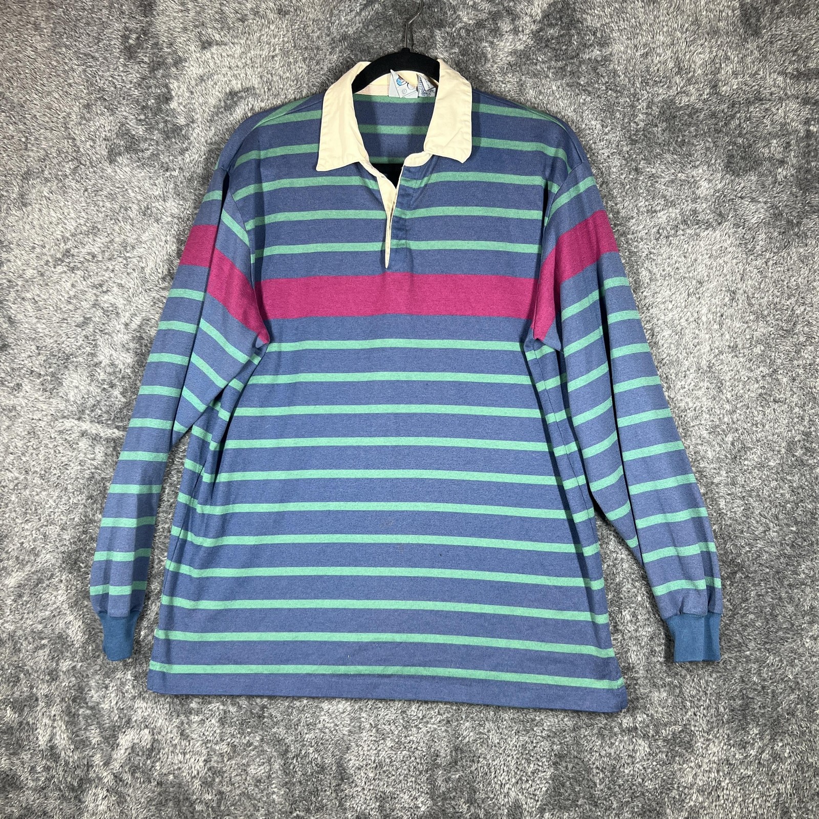 Trader Bay Polo Shirt Mens XL Blue Striped Long Sleeve Contrasting Trim Casual