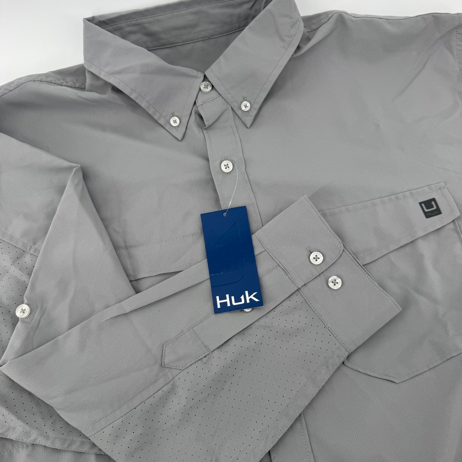 Huk Tide Point LS Mens XXL Gray Long Sleeve Performance Fishing Shirt H1500118