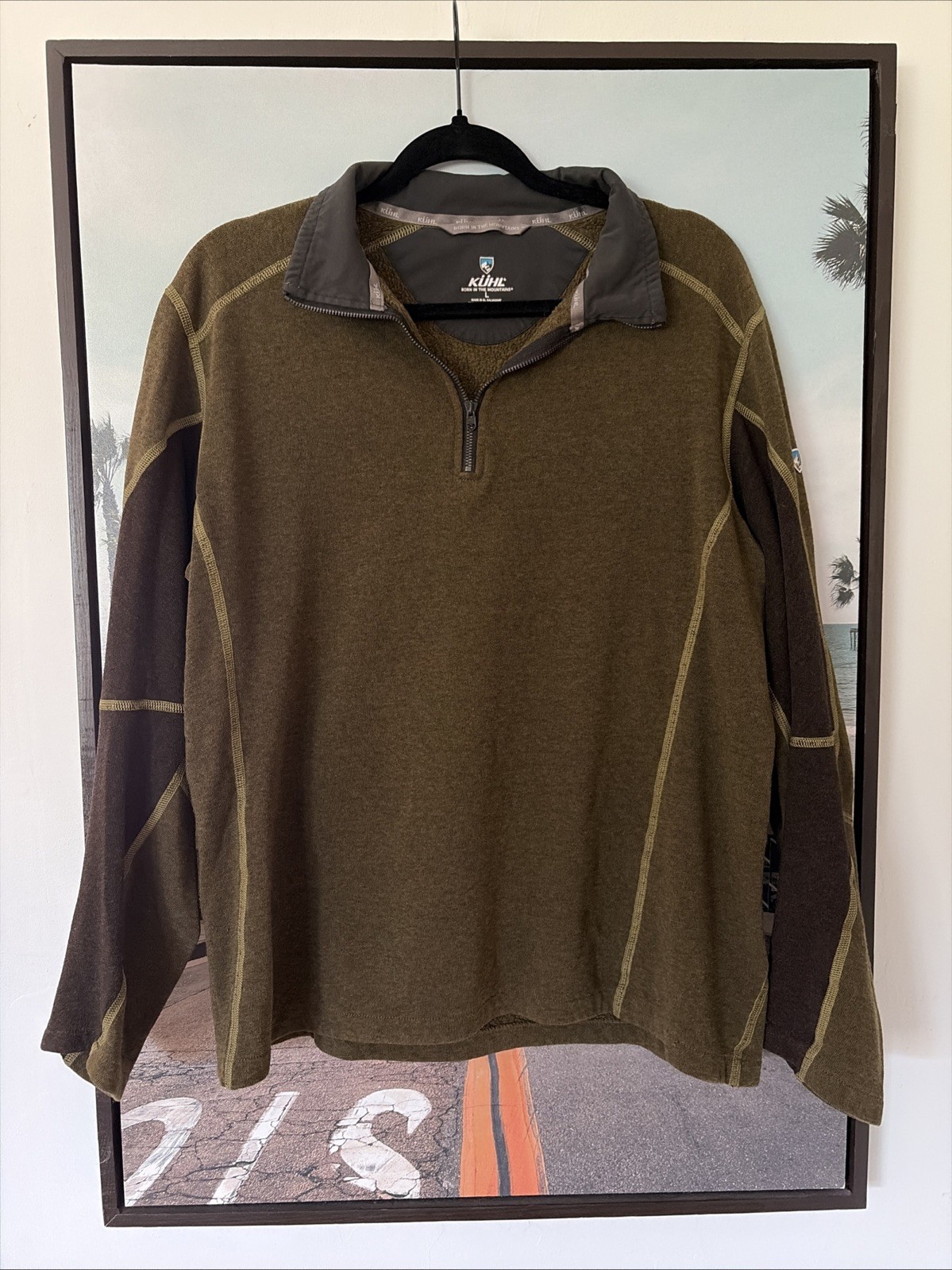 Kuhl Revel Mens Large 1/4 Zip Sweater Fleece Pullover Dark Olive Green