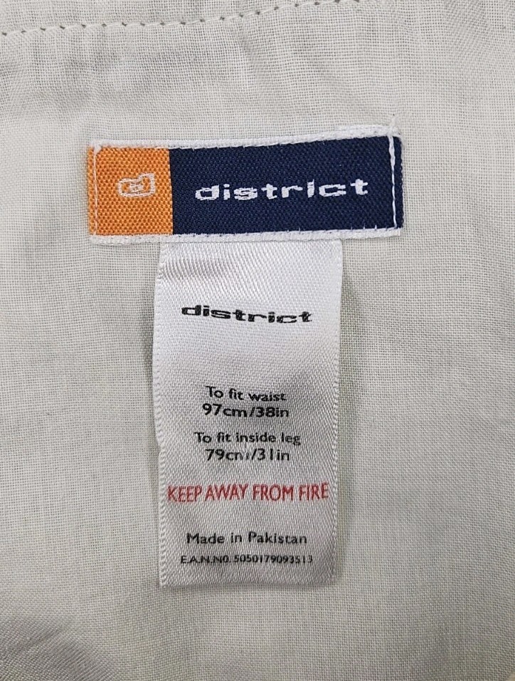 District Beige Chinos Mens W38 L31 Regular Fit Cotton Smart Casual Trousers Pant