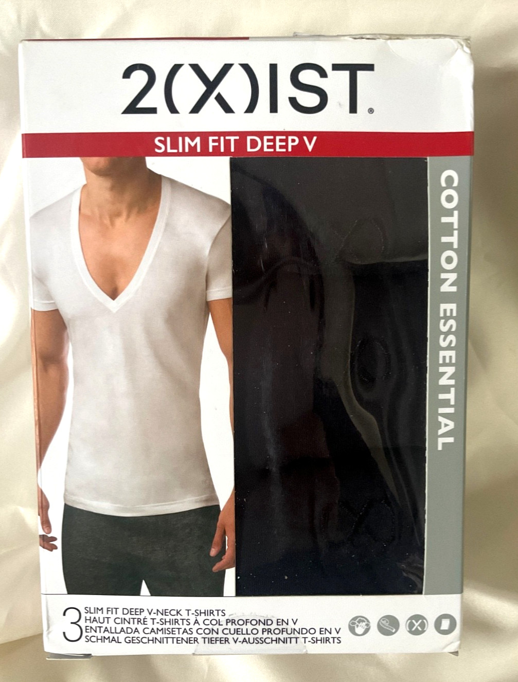 2(X)IST Essential 100% Cotton 3pcs Slim Fit Deep V Neck T-Shirts Large Black NIB
