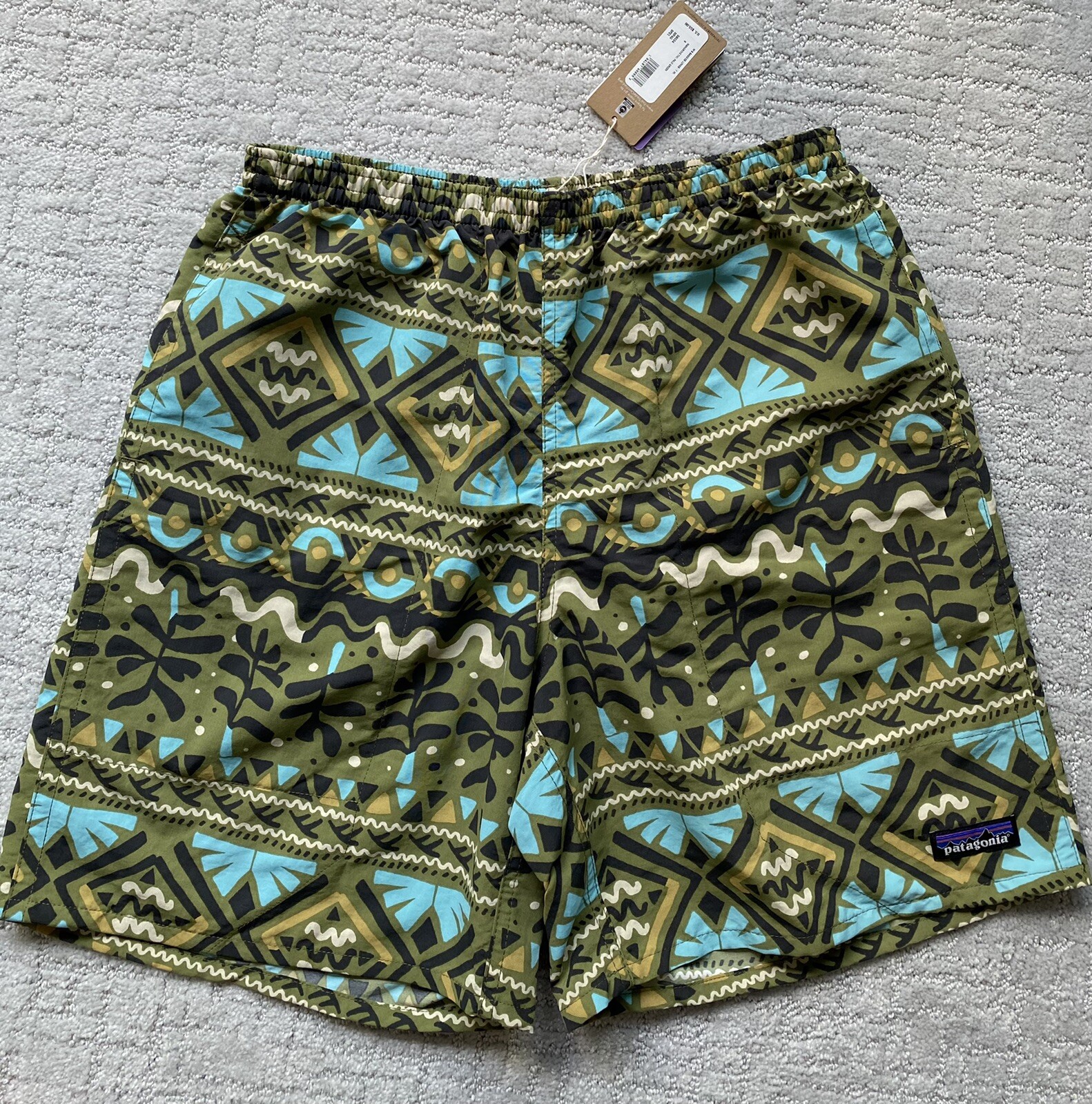 Patagonia Mens Baggies Longs 7″ Shorts-Size Small Mangrove Tiki: Palo Green-NWT