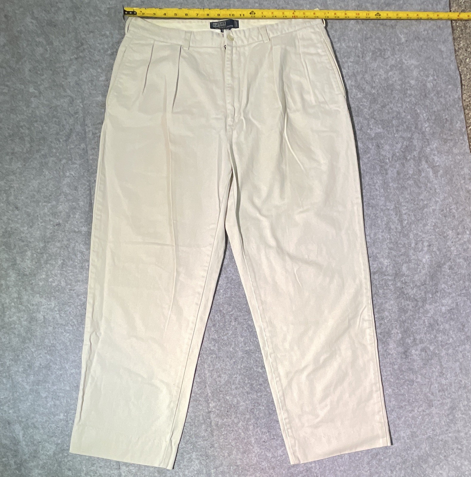 Polo Ralph Lauren Beige Solid Twill Pleated Chino Pants 34 Regular Classic