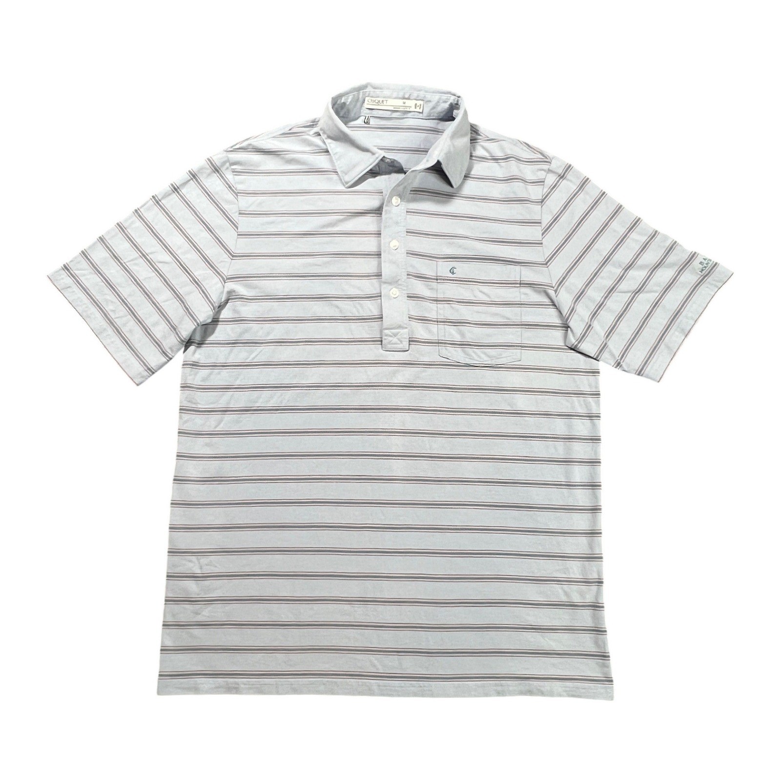 Criquet Men’s Medium Performance Player Shirt Polo Blue Pink Striped Pima Cotton