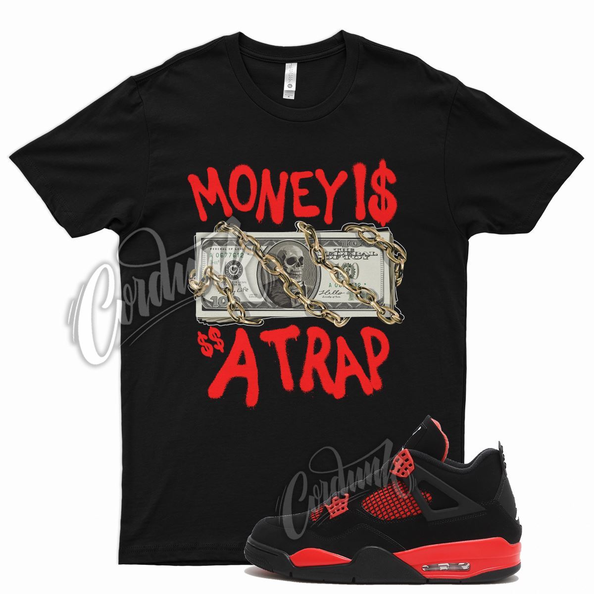 Black TRAP T Shirt for Air J1 4 Red Thunder Gym Varsity Iconic 1 14