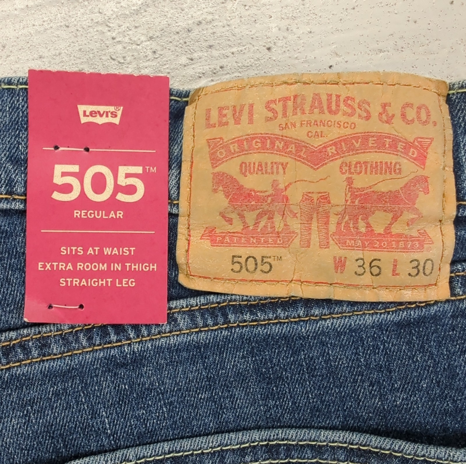 Levi’s 505 Men’s Jeans 36×30 Blue Stretch Denim Regular Fit New