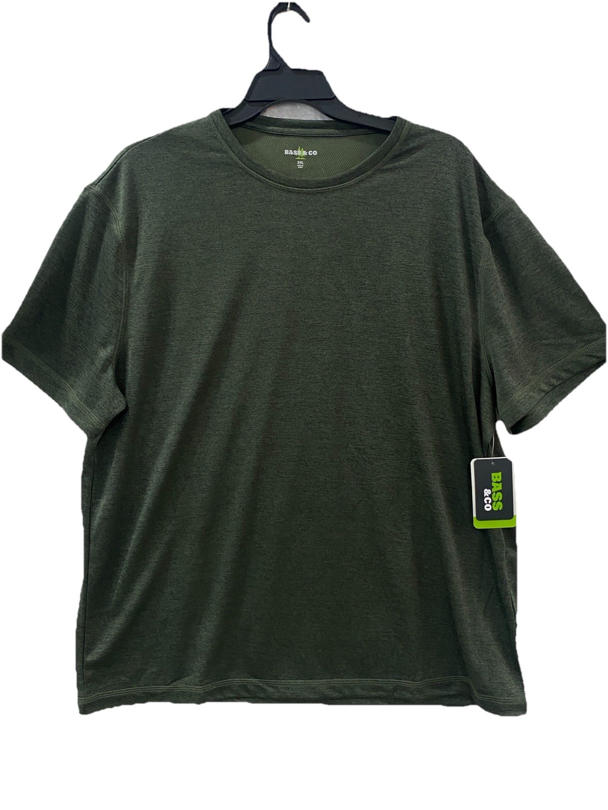 Bass & Co Men’s Hiker Tech Tee Shirt Green 2X Moisture Wick UPF 50+ Short Sleeve