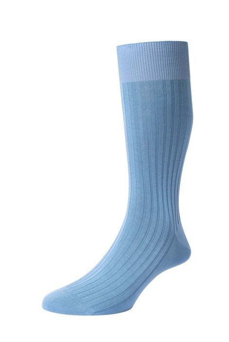 Pantherella Sea Blue Danvers Cotton Lisle Men’s Ribbed Dress Socks Size Large