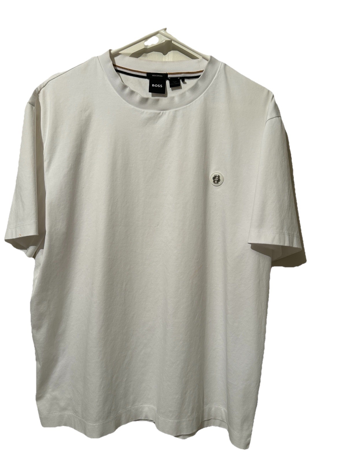 Boss Mercerized Men’s White Cotton Jersey Loco Crew Neck Short Sleeve Size Large