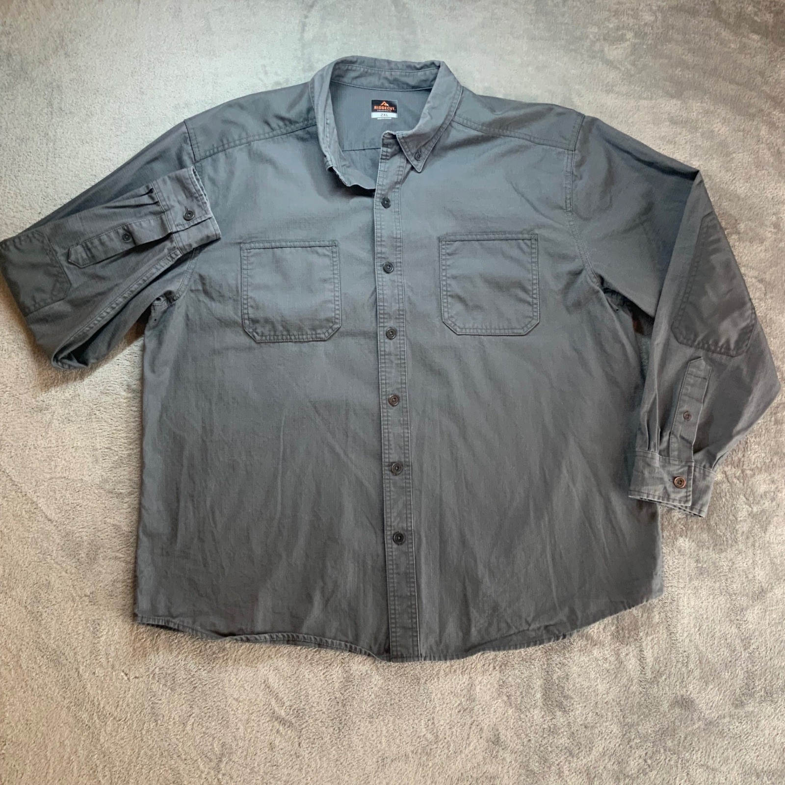 Ridgecut Toughwear Mens 2XL Gray Ripstop Long Sleeve Button Down Work Shirt
