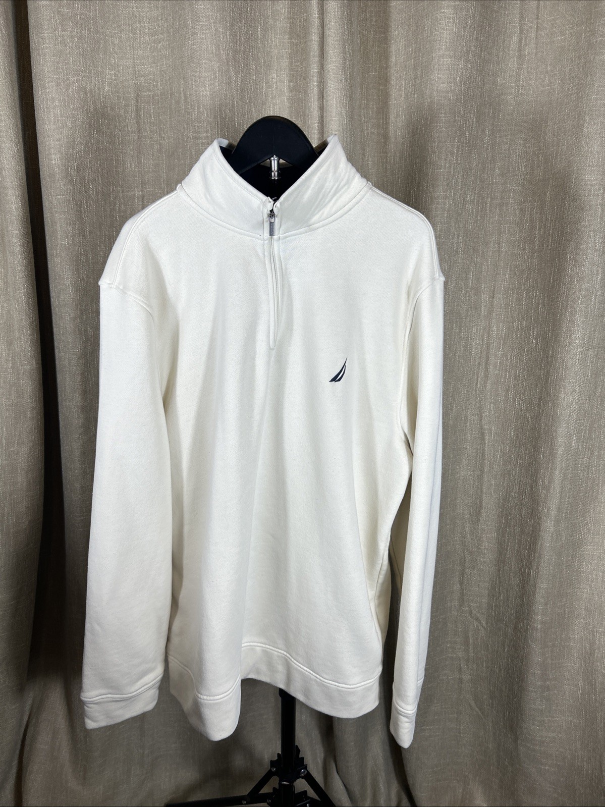 Nautica Zip Pullover X L Navy Blue Contrast Collar White Cream