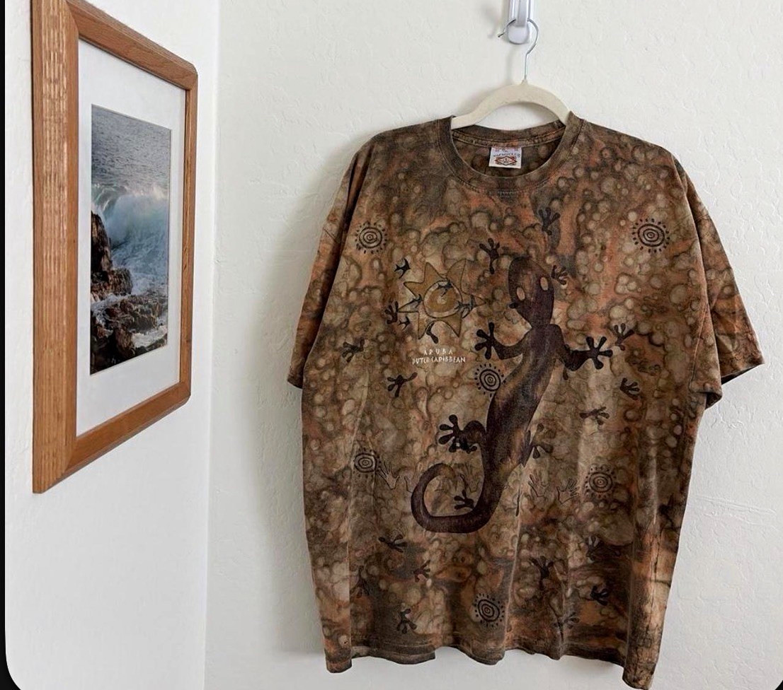 Yacht Club Men’s Brown Tan Lizard Graphic Print Crew Neck Short Sleeve Tee XL