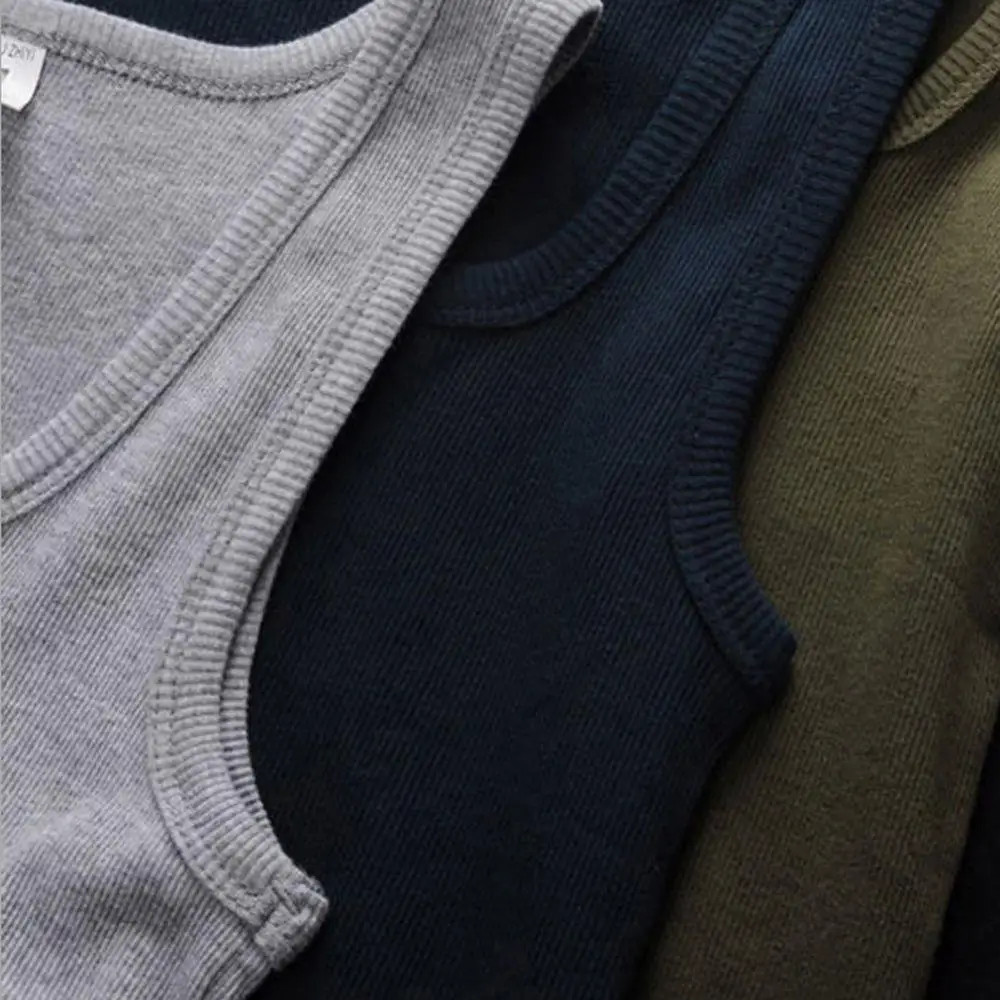 3pcs Cotton Sleeveless T-Shirt Solid Color Casual Summer Vest Fitness Sports