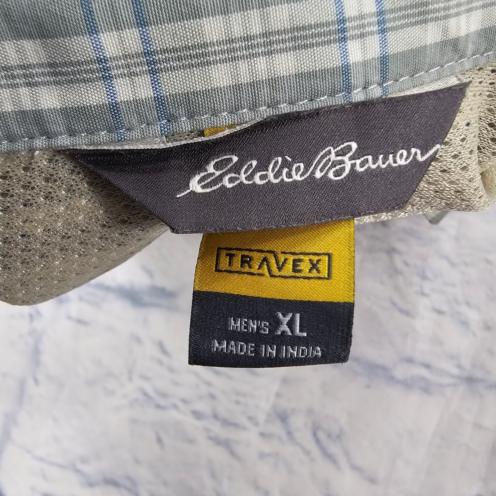 Eddie Bauer Travex Shirt Mens XL Green Plaid Vented Long Sleeve Hiking Outdoor