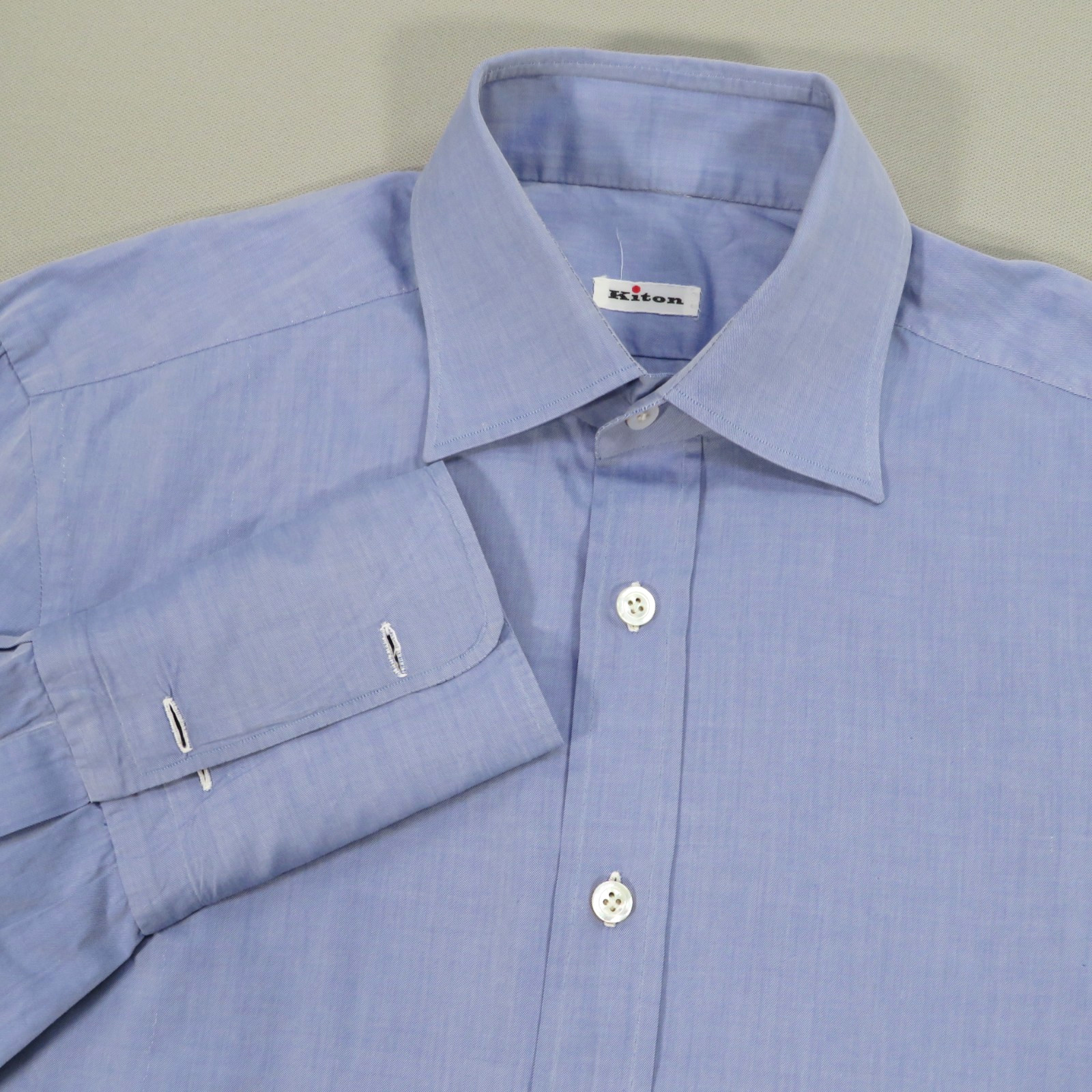Kiton Shirt Men 15.5 39 Blue Lightweight Twill French Cuff Long Sleeve Button Up