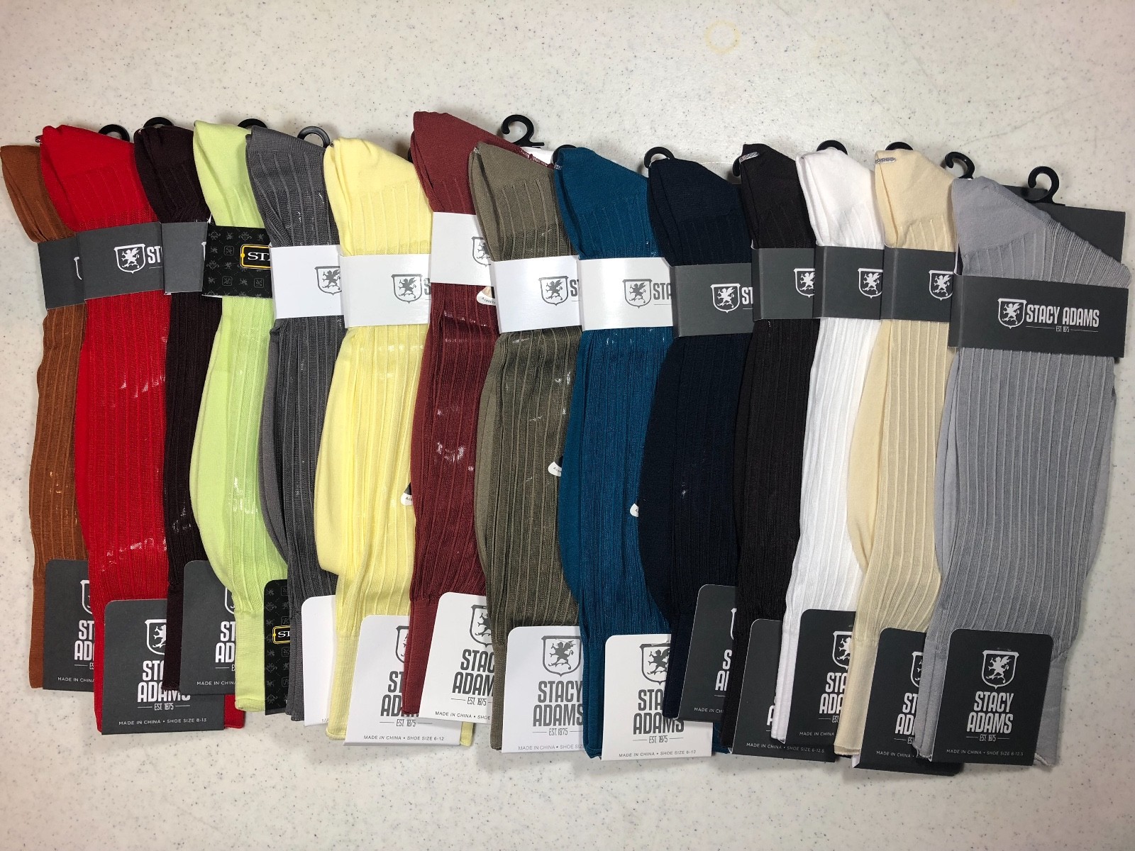 ONE PAIR NEW WITH TAG STACY ADAMS NYLON SLIKY RIBBED MEN’S CREW DRESS SOCKS