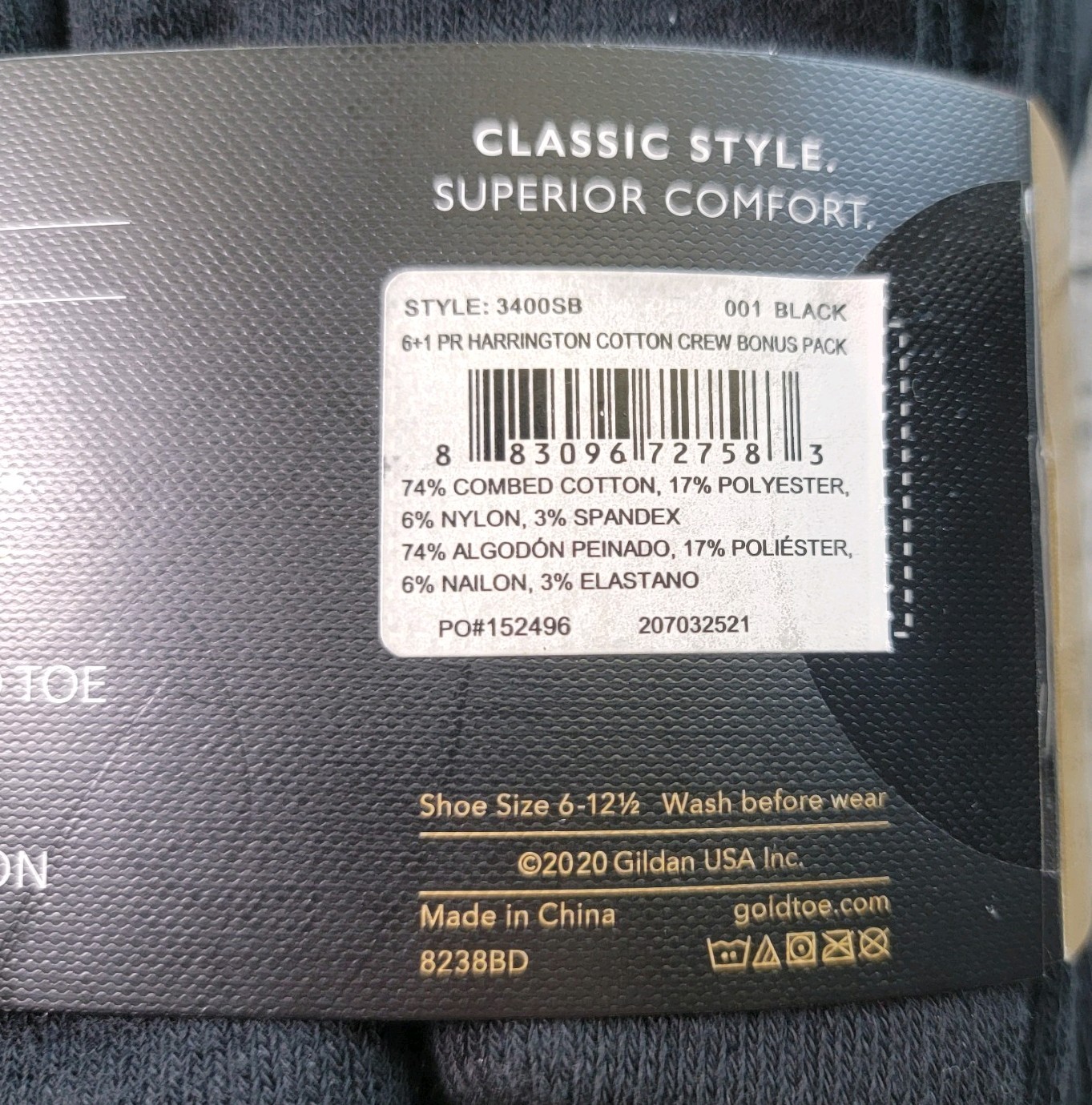 New GoldToe Men’s Black Crew Socks 7 Pack Harrington Collection Size 6-12.5