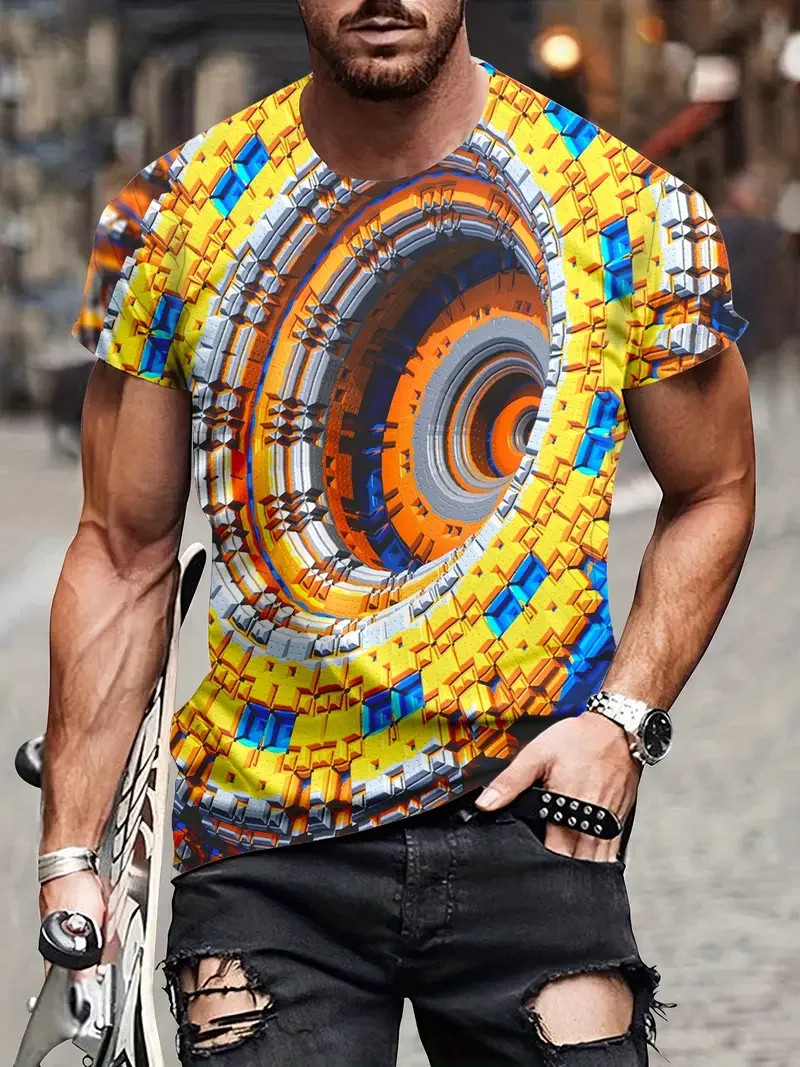 3D Illusion Print T Shirt Short Sleeve Casual Oversized Unisex Tee