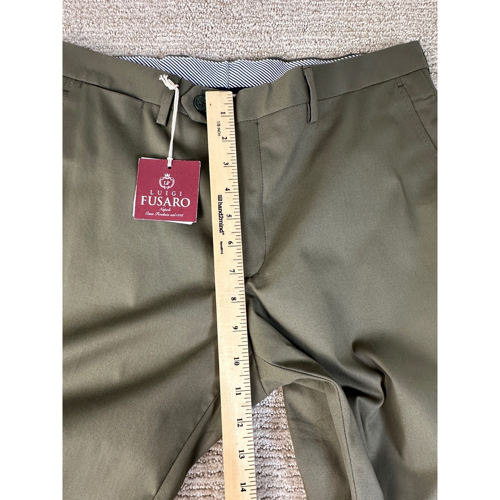 Luigi Fusaro Napoli Mens Chino Trousers Olive Green Cotton Stretch Italy TG 50