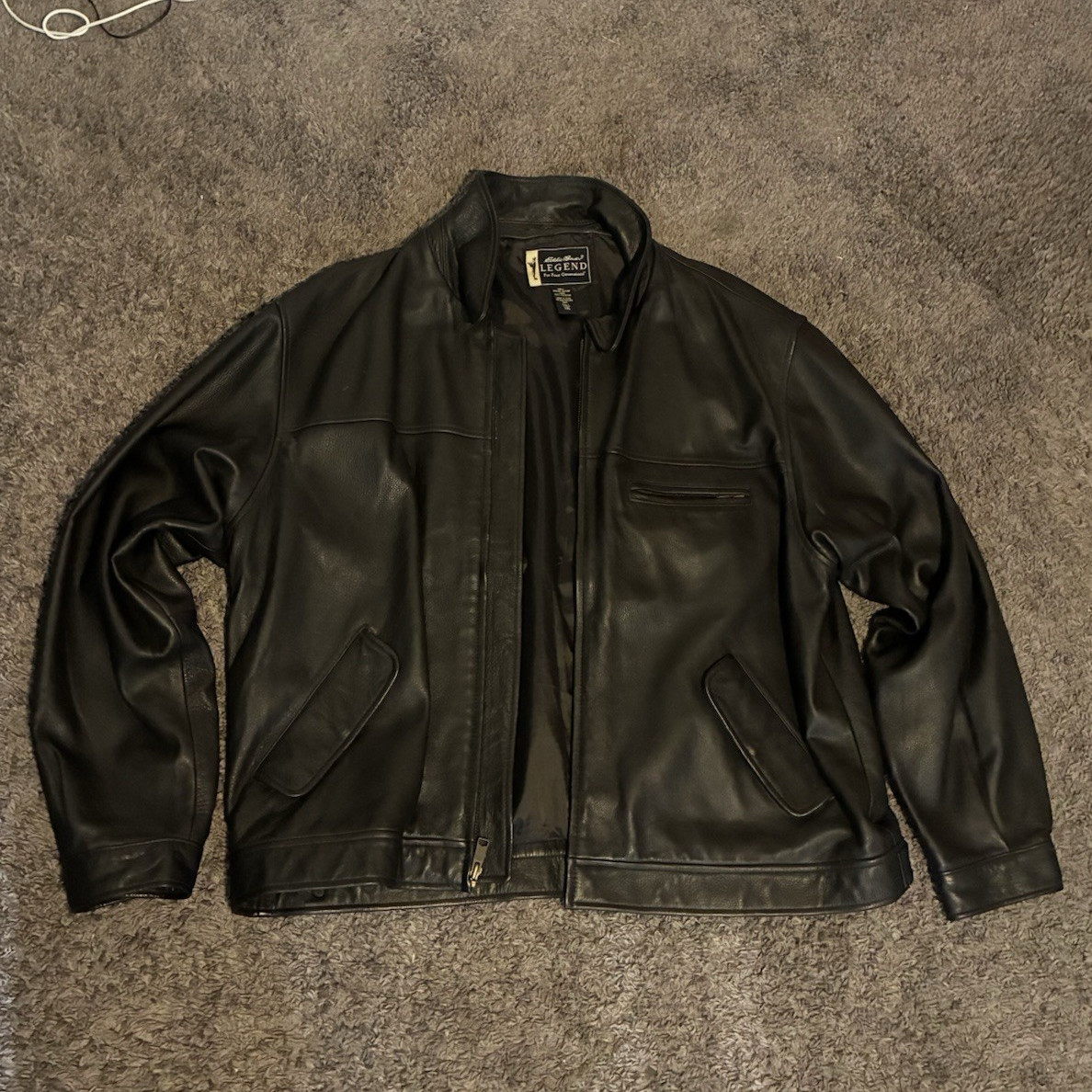 Eddie Bauer Men’s Black Leather Bomber Jacket Tall XXL Full Zip Pockets