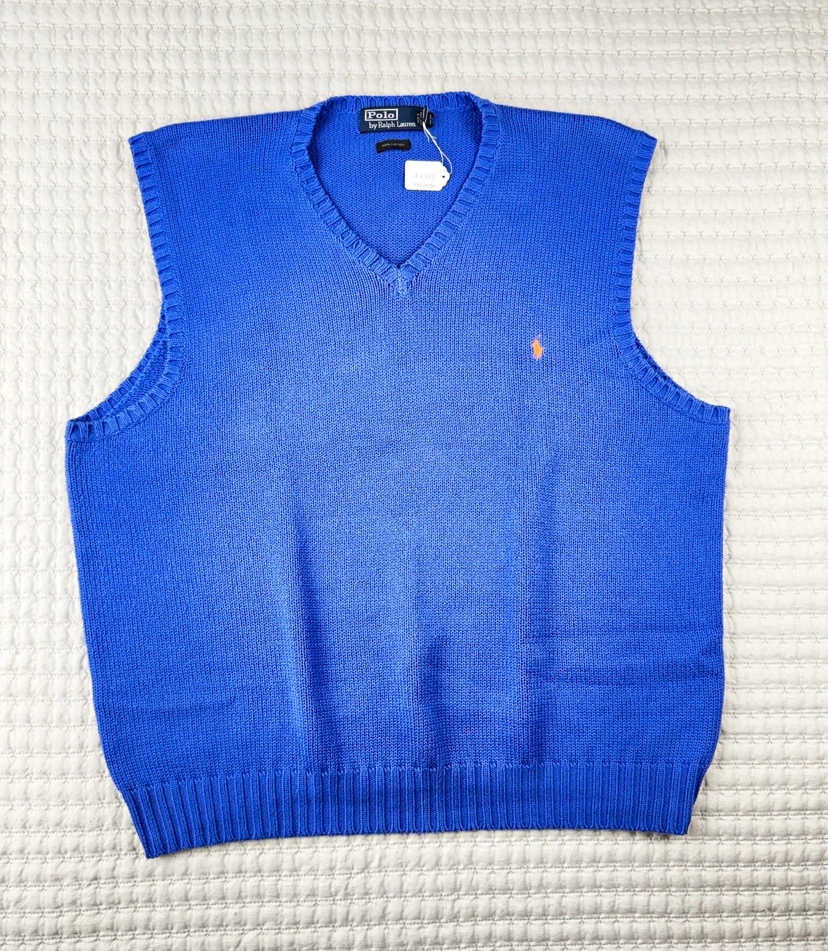 Polo Ralph Lauren Blue Solid Cotton V-Neck Knit Logo Sweater Vest Mens XXL