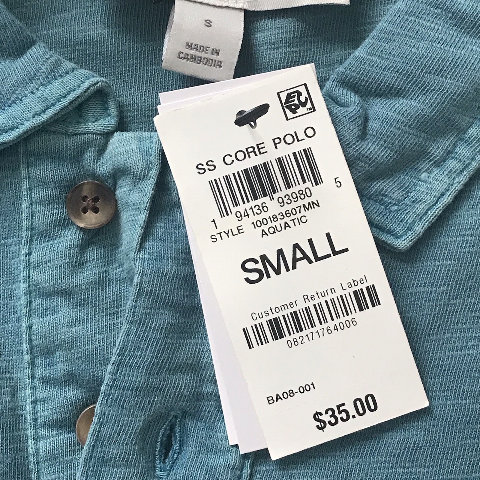 Sun + Stone Polo Shirt Mens S Aquatic Blue Short Sleeve NWT