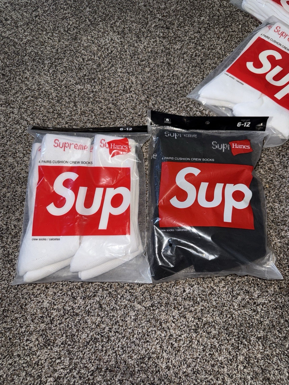 Supreme X Hanes Crew Socks – White, Pack of 4, Size 6-12