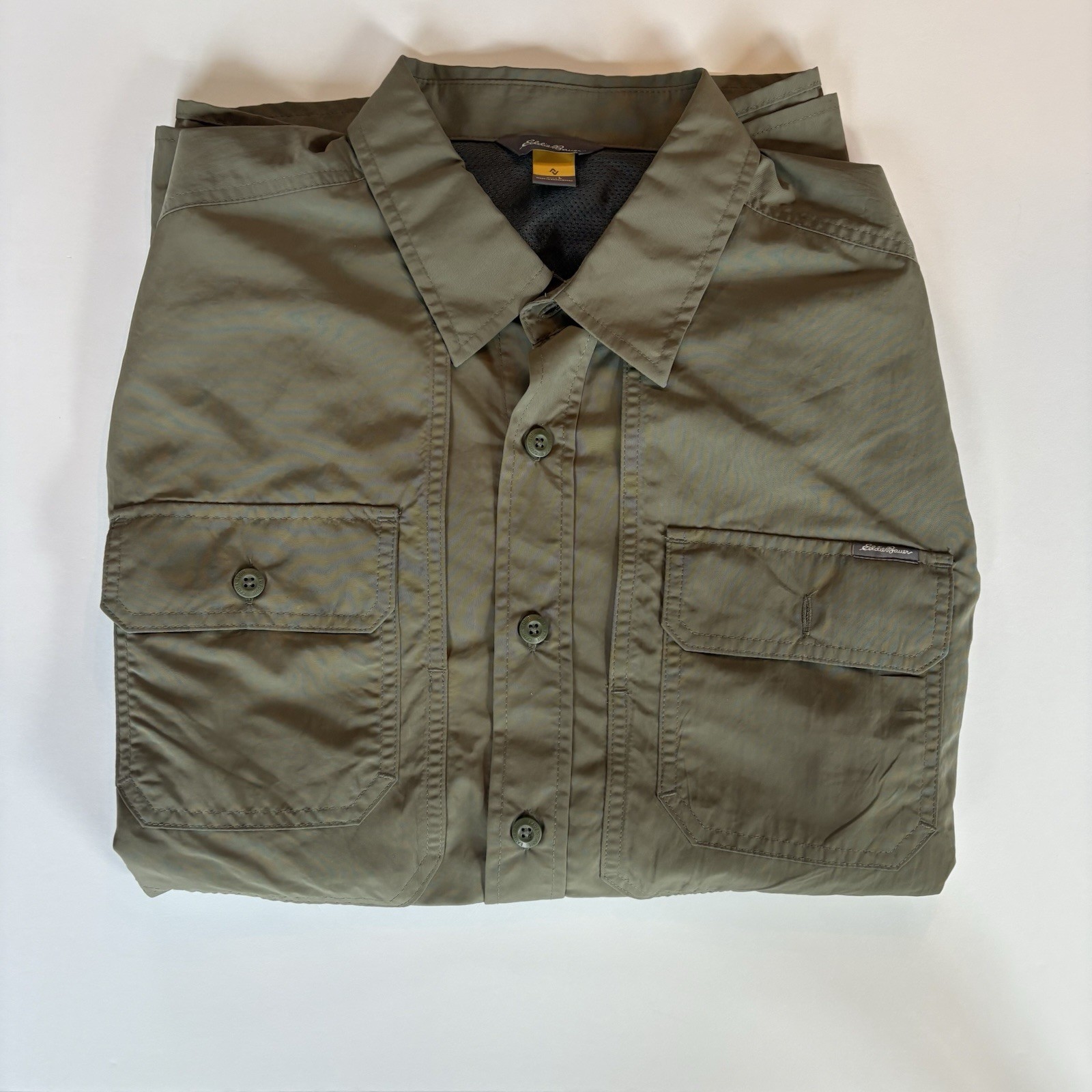 Eddie Bauer Shirt Travex Mens Large Green Long Sleeve Button Up Outdoor Workwear