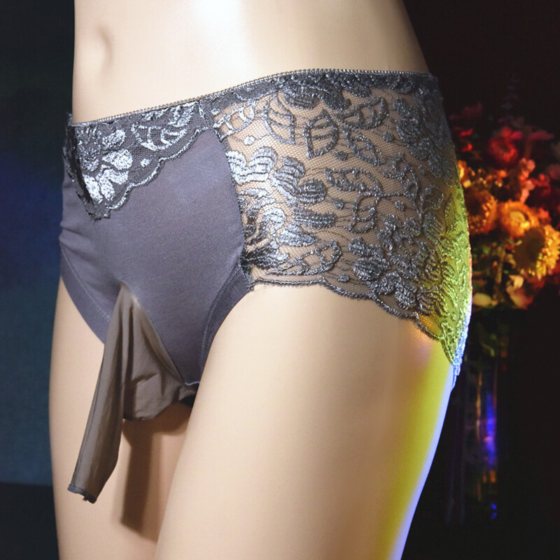 Mens Sexy Lingerie-Sissy Pouch Open/ Close Sheath Panties Lace Briefs Underwear