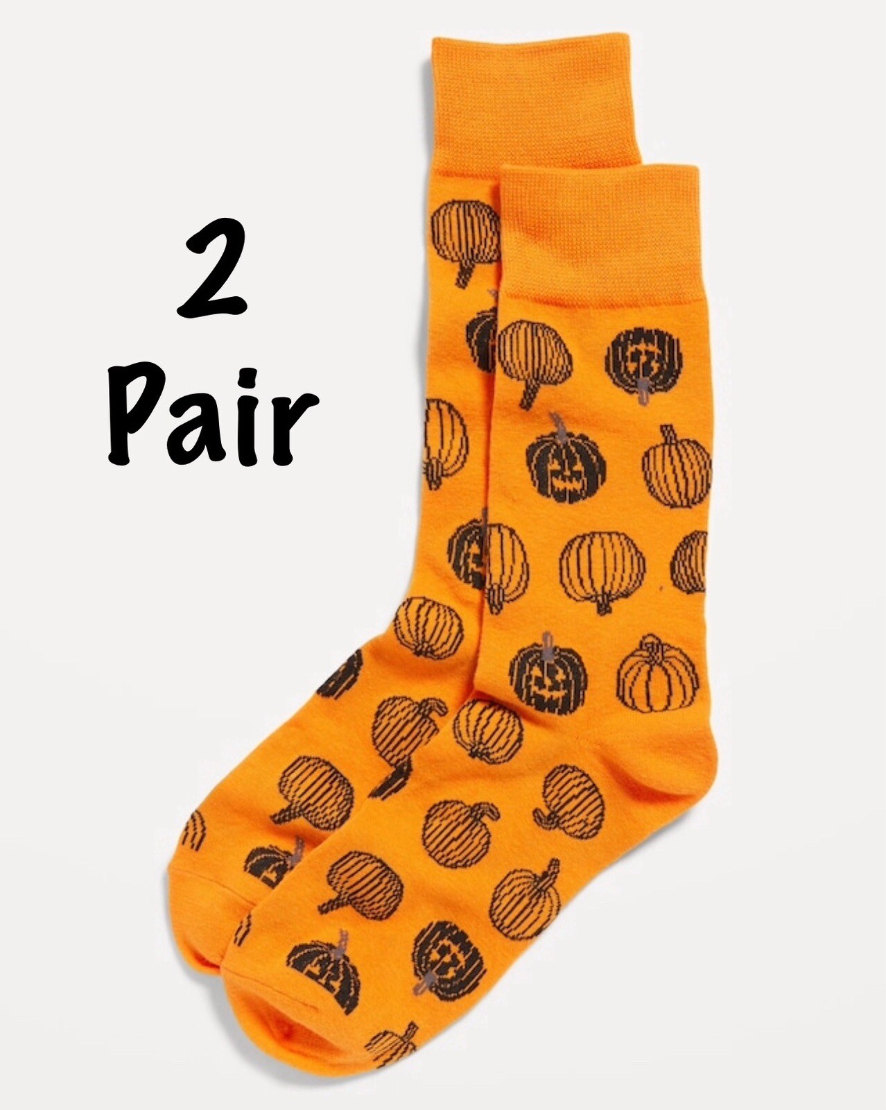 2 Pair Old Navy Men’s Crew Novelty Socks ~ One Size ~ Orange Pumpkin Halloween