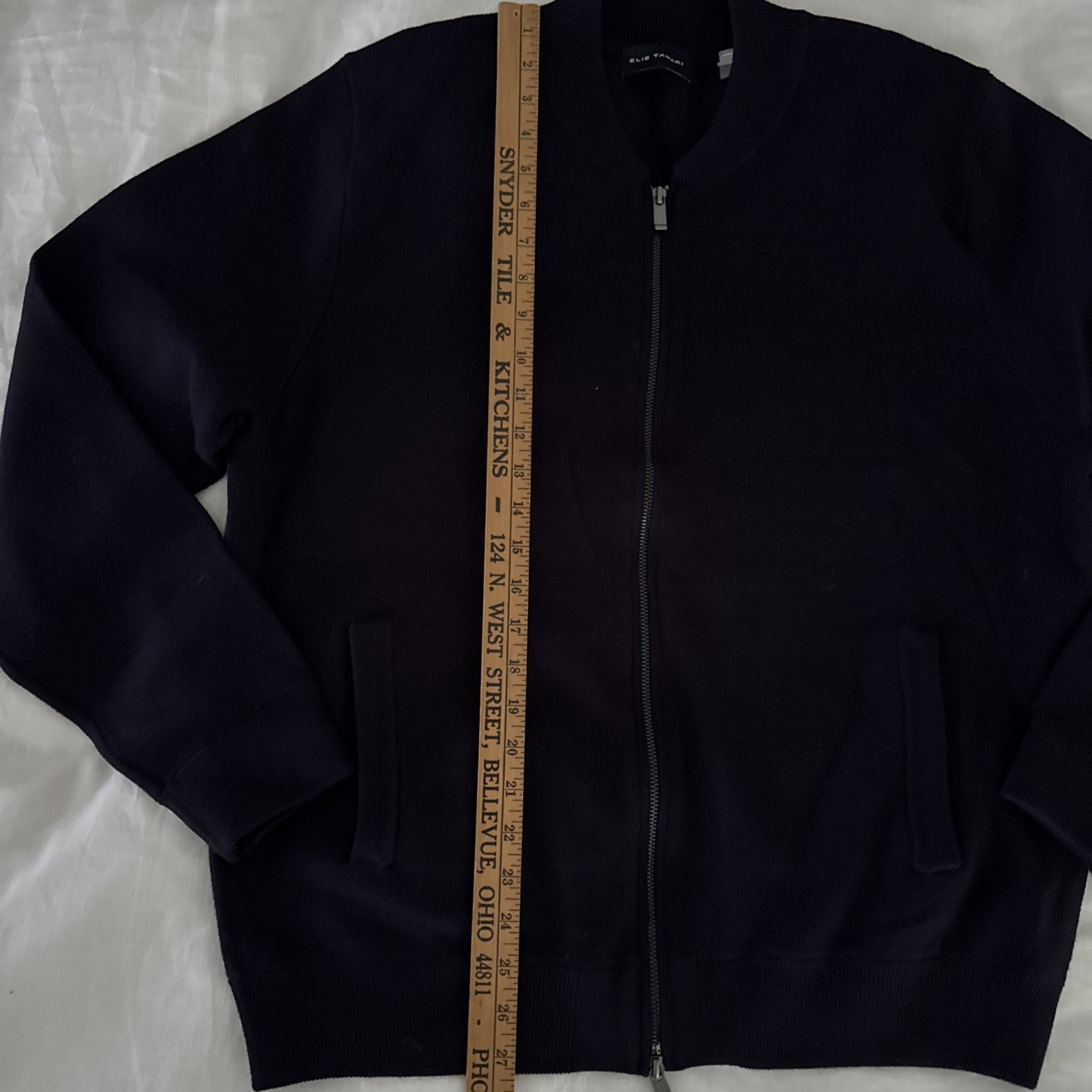 Elie Tahari Sweater Mens Size XL Navy Full Zip Viscose Blend Bomber Jacket New