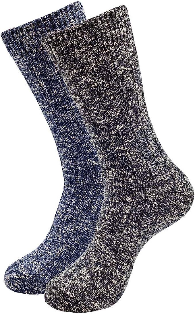 6 Pack 95% Cotton Crew Socks Cold Weather Thermal Outdoor Hiking Ragged Socks