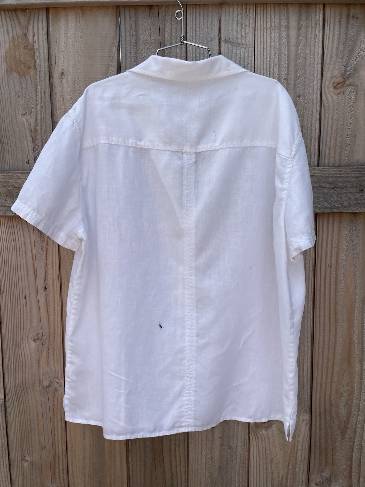White Split Collar Polo Pullover Shirt S/S 100% Linen Mens L SEE MEASUREMENTS