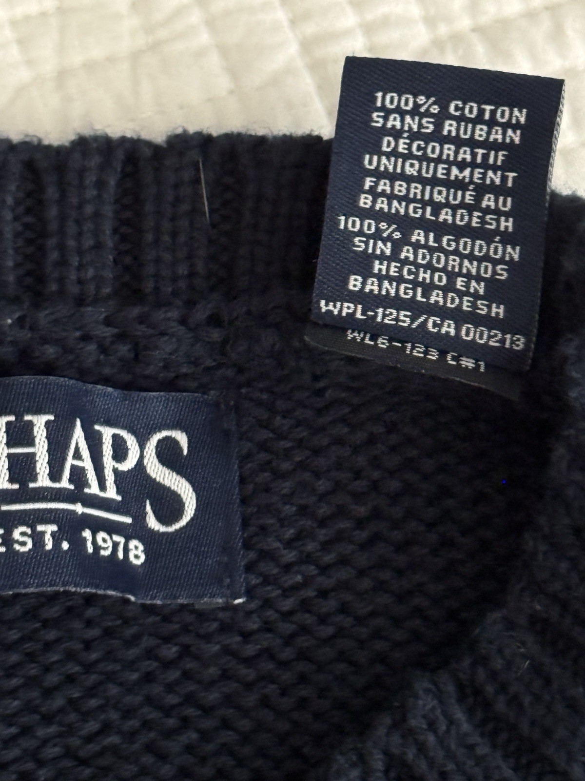 CHAPS men’s Pullover Sweater (L ) Navy Blue 100% Cotton Preppy, All Seasons