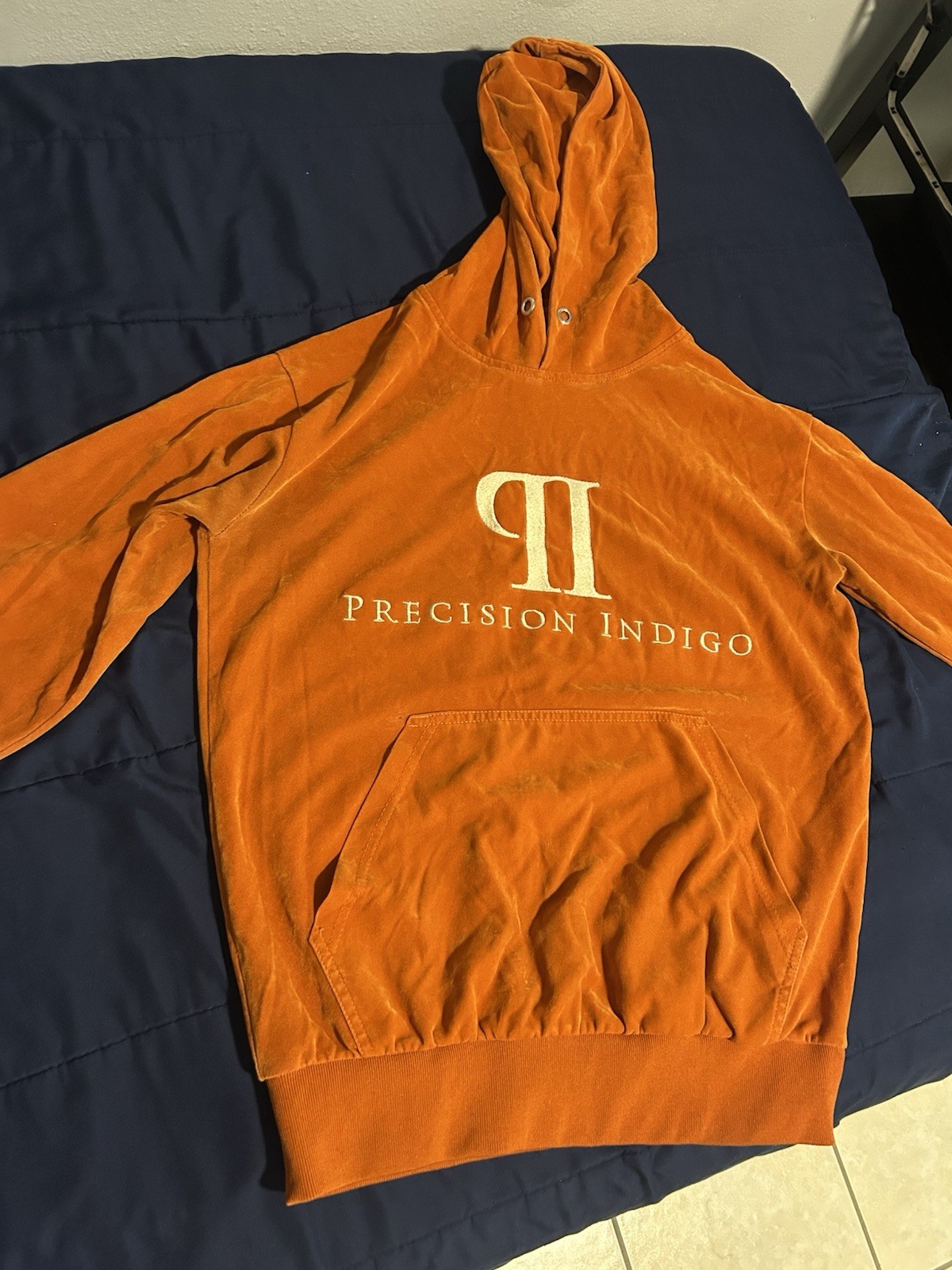 Precision Indigo Men’s Orange Pullover Hoodie Logo Pocket Size S