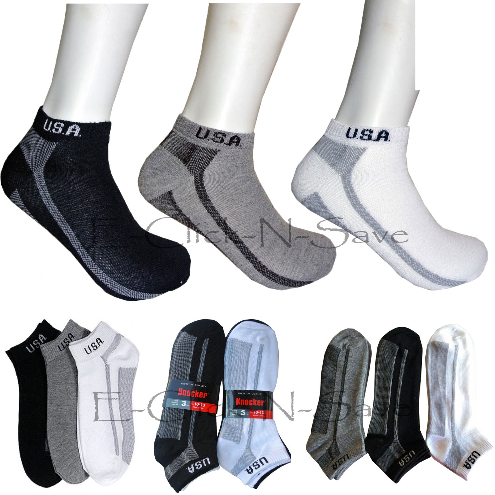 6~12 Pairs Knocker USA Soft & Stretchy Cotton Anklet Sports Socks Men’s Women’s