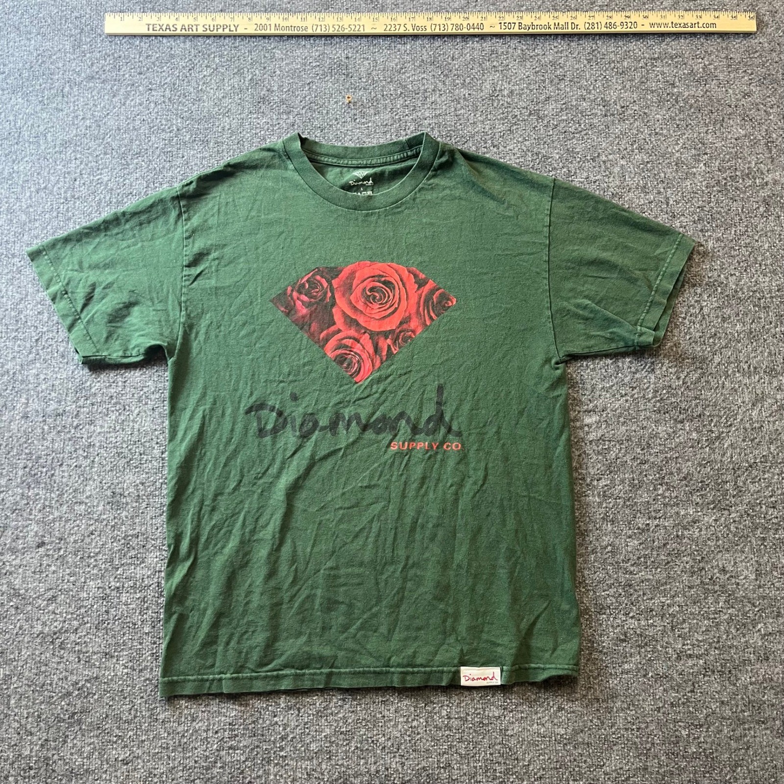 Diamond Supply Co T-Shirt Mens Size L Green Rose Diamond Graphic Skate