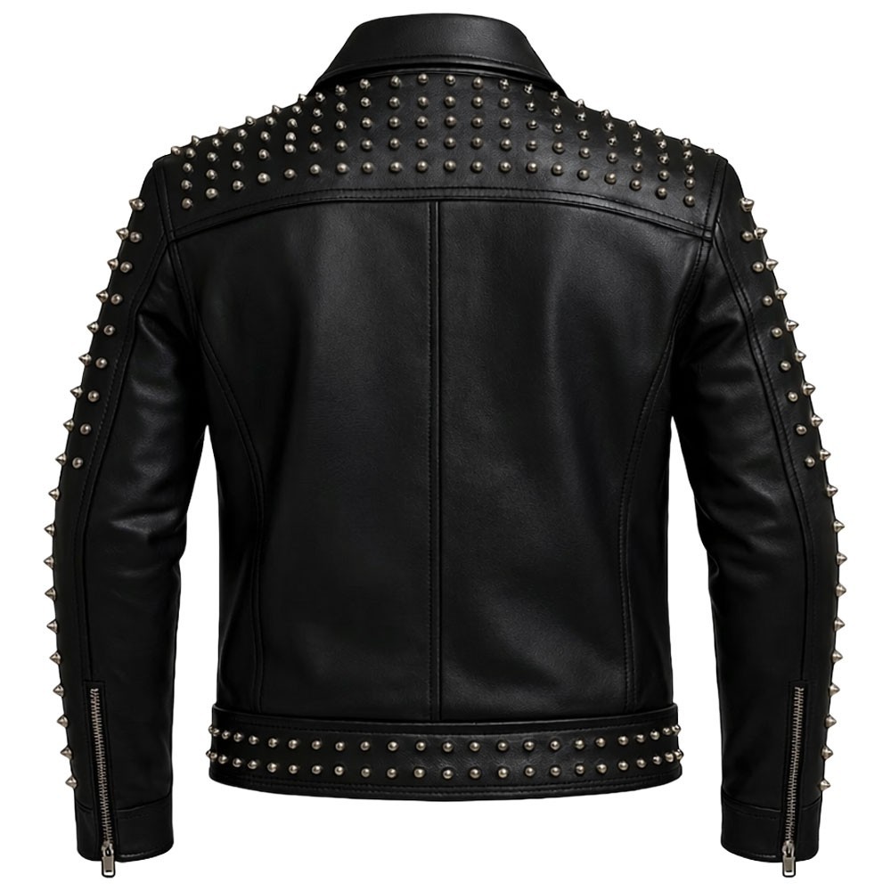 Men’s Black Studded Leather Jacket Gothic Punk Biker Moto Real Leather Coat