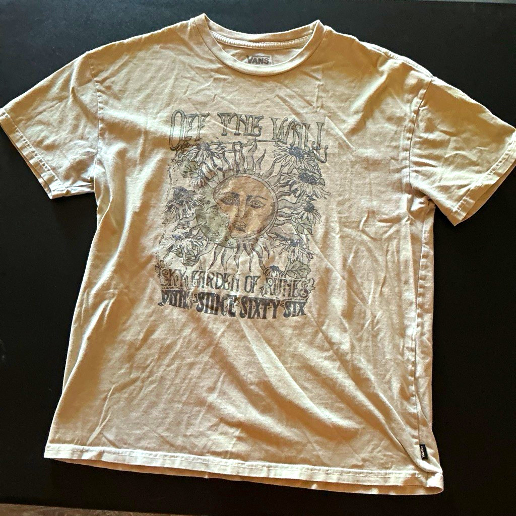VANS Off The Wall Beige Sun Graphic Logo Crew Neck Short Sleeve T-Shirt S