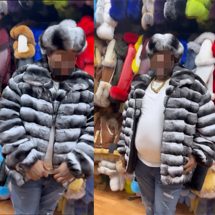 Winter Mens Natural Rex Rabbit Fur Coats Genuine Fur Chinchilla Bomber Jackets