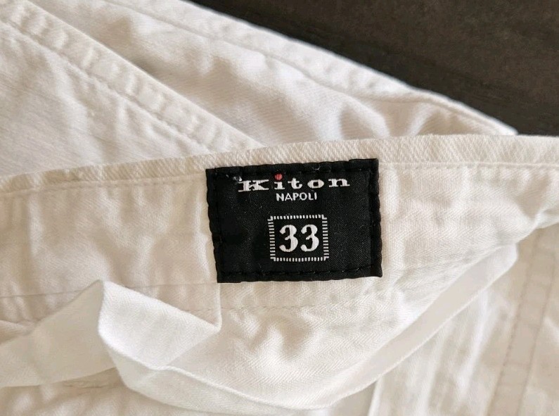 KITON slim 33(32) men Linen Limited Edition White ITALY Gorgeous pants Authentic