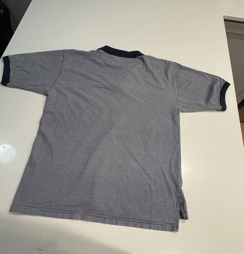 Cherokee Polo Shirt – Men’s Medium – Cotton – Short Sleeve Geometric Blue/White