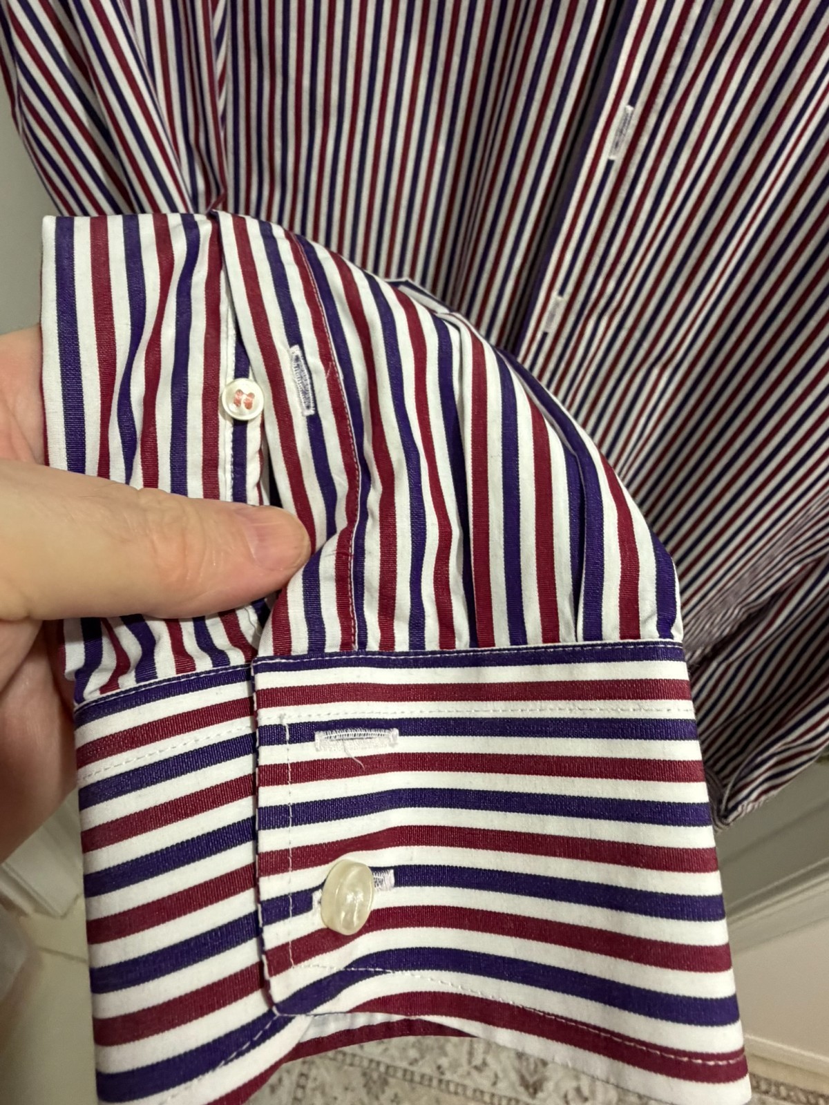 Thomas Pink Men’s Slim Fit Dress Shirt 16.5 42 Burgundy Purple Stripe London