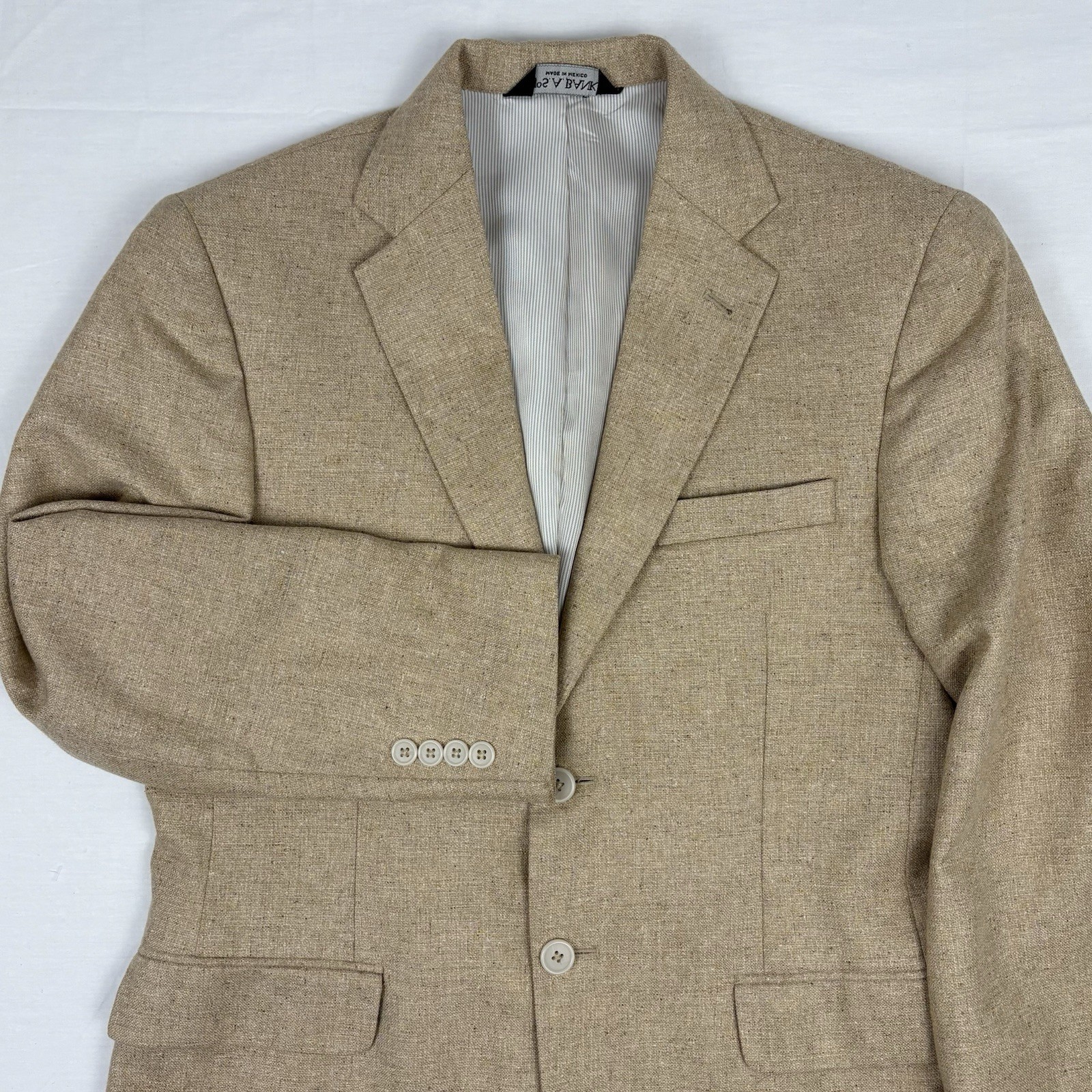 Jos A Bank Silk Sport Coat 38S Tailored Fit Beige Donegal w/Brown/Ivory Flecks