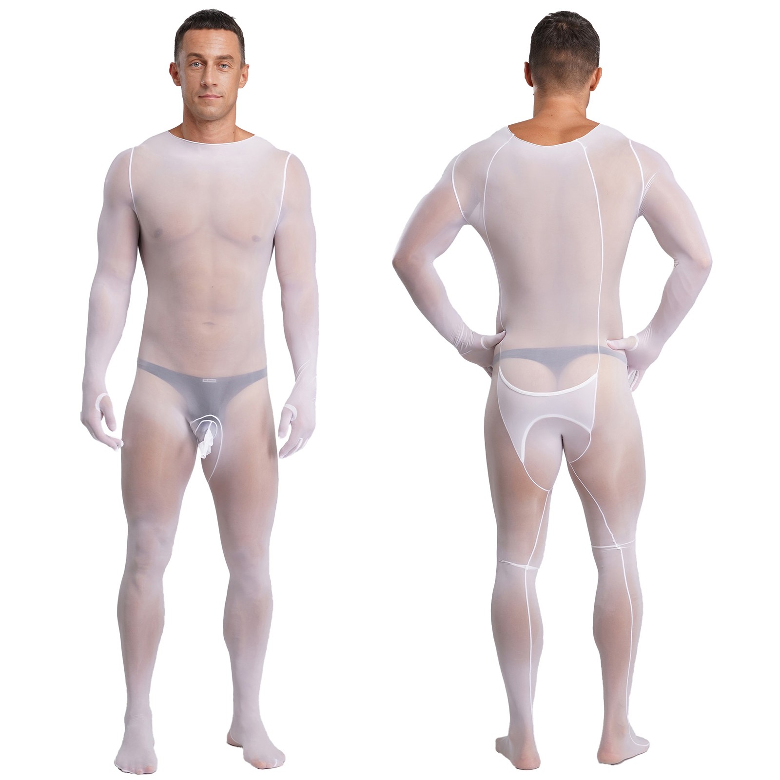 Men Bodysuit Stockings Unitard Sissy Jumpsuit Crossdresser Bodystocking Opaque