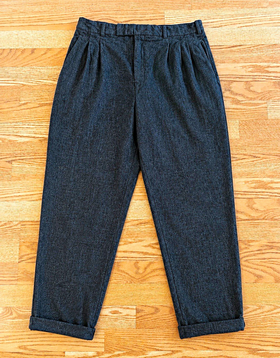 VTG 1993 Custom Tailored Wool Trousers 34×30 Pleated Cuffed Charcoal Hong Kong